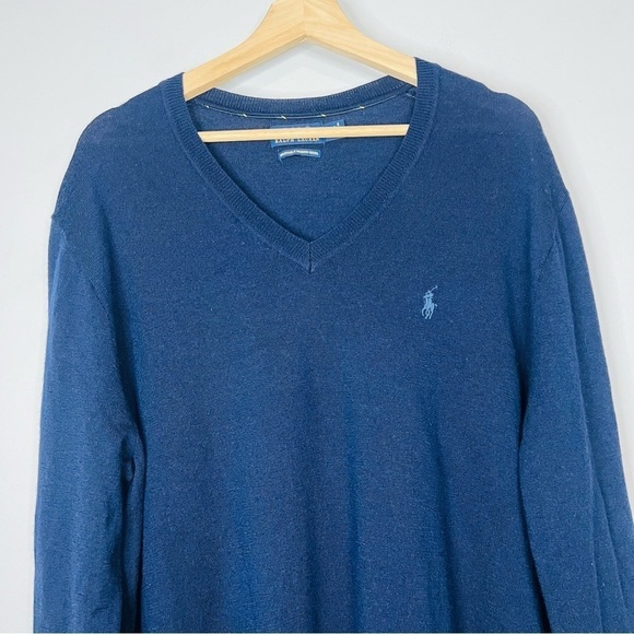 Polo Ralph Lauren Navy Blue Merino V-Neck Sweatshirt XLT - Picture 3 of 7